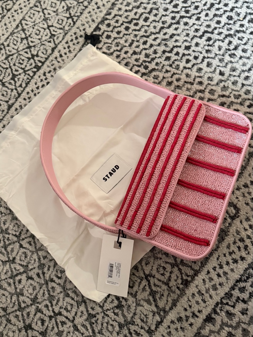 STAUD Pink Shoulder Bag with Red Striped Detail - brand new✨